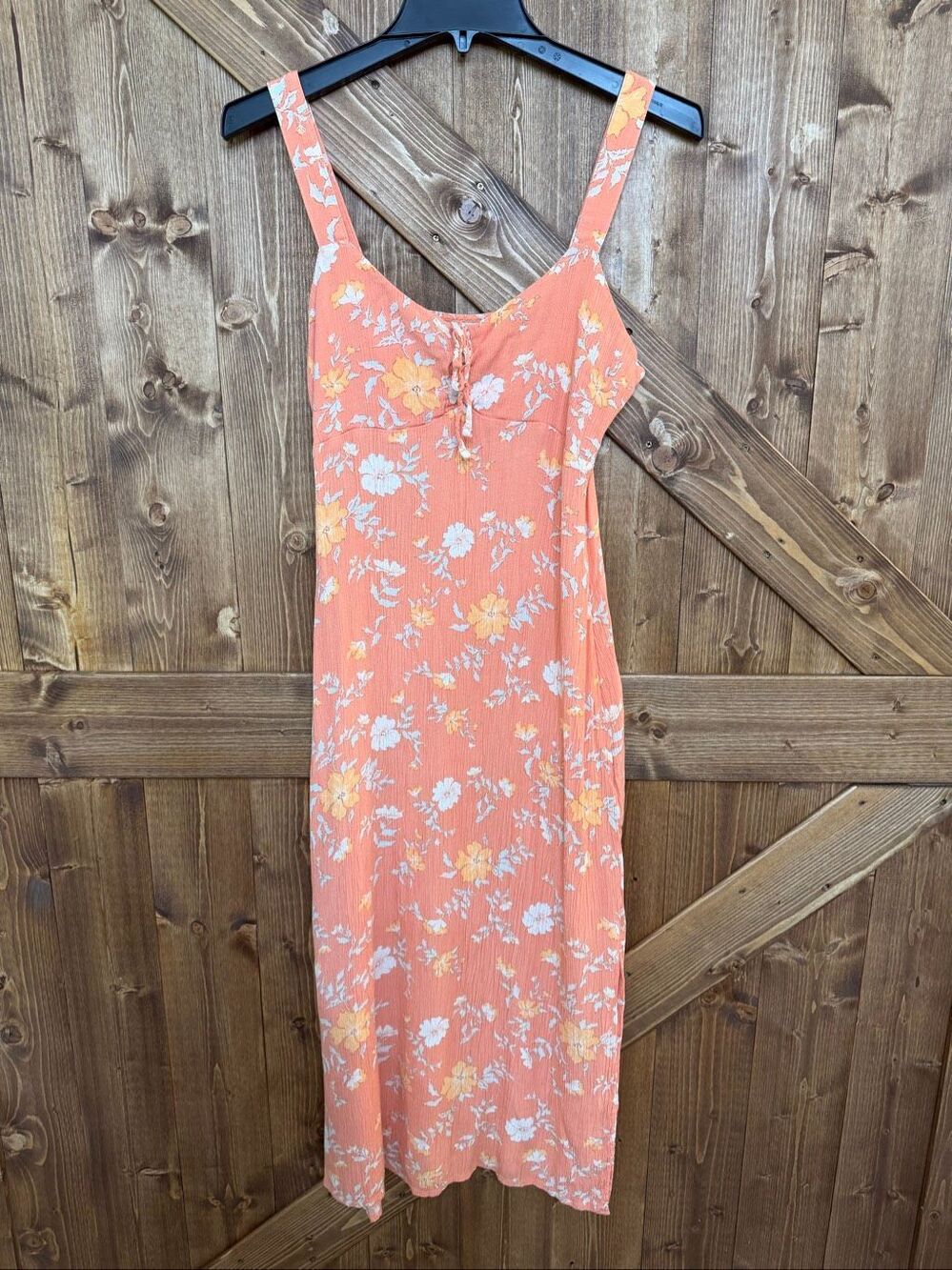 SO Goods For Life Women’s M Coral Floral Midi Dress Side Slit Sleeveless (9360)
